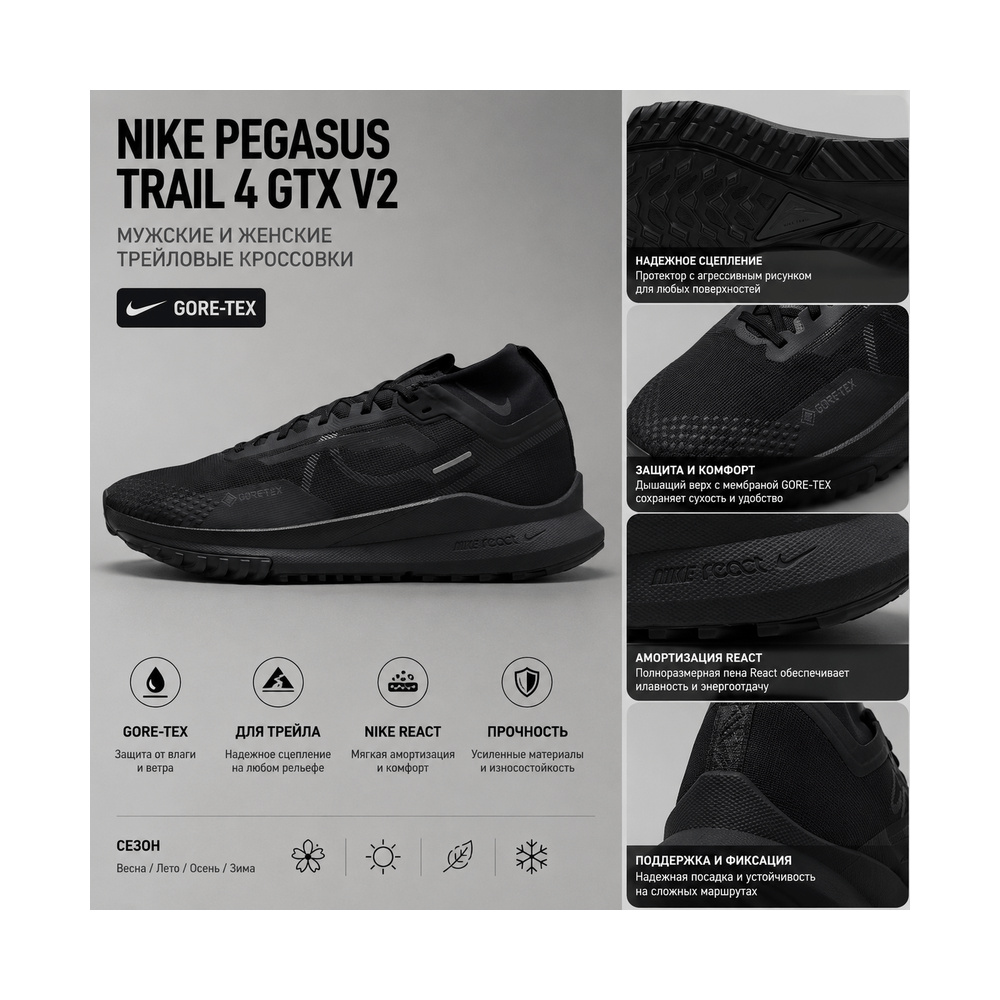 Nike Pegasus Trail 4 'Anthracite / Chrome / Flat Silver / Black' Мужские