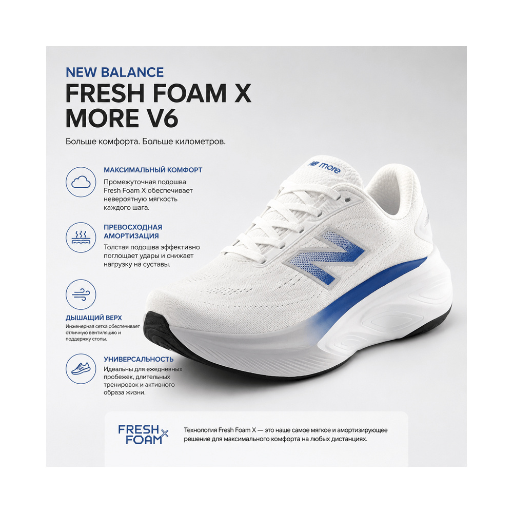 New Balance 'Fresh Foam More White Blue Agate' Мужские