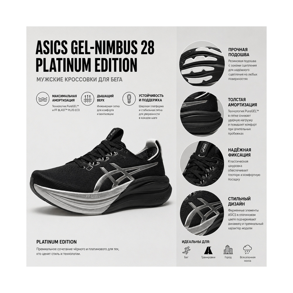 ASICS Gel Nimbus 28 'Platinum Black' Мужские