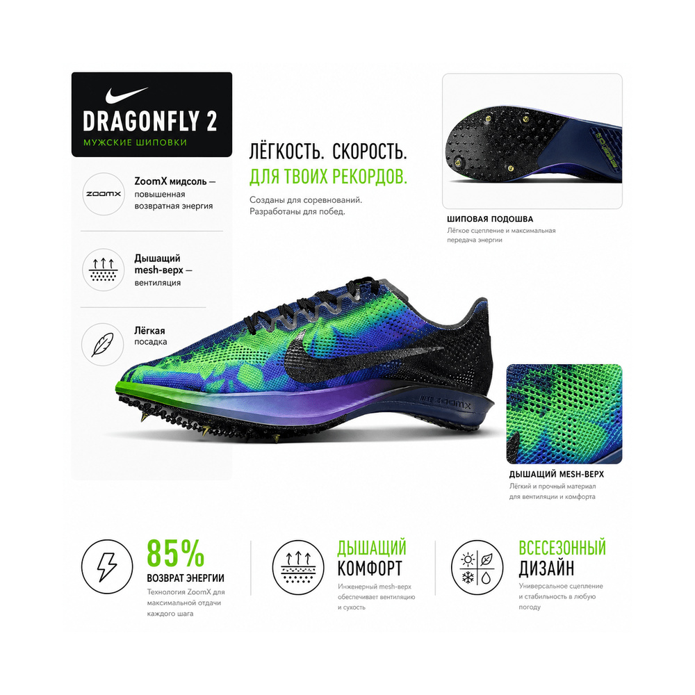Nike Dragonfly 2 'Fierce Purple / Electric Green / Sapphire / Black' Мужские