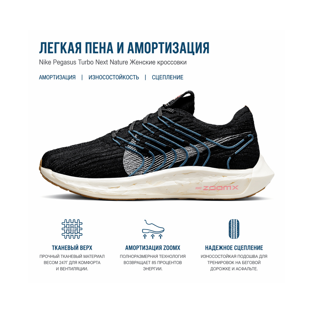 Nike Pegasus Turbo Next Nature 'Black Noise Aqua' Женские