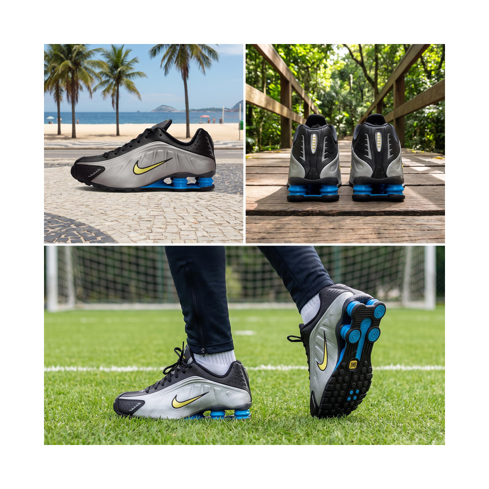 Nike Shox R4 'Black / Metallic Pewter / Light Photo Blue / Canary' Мужские