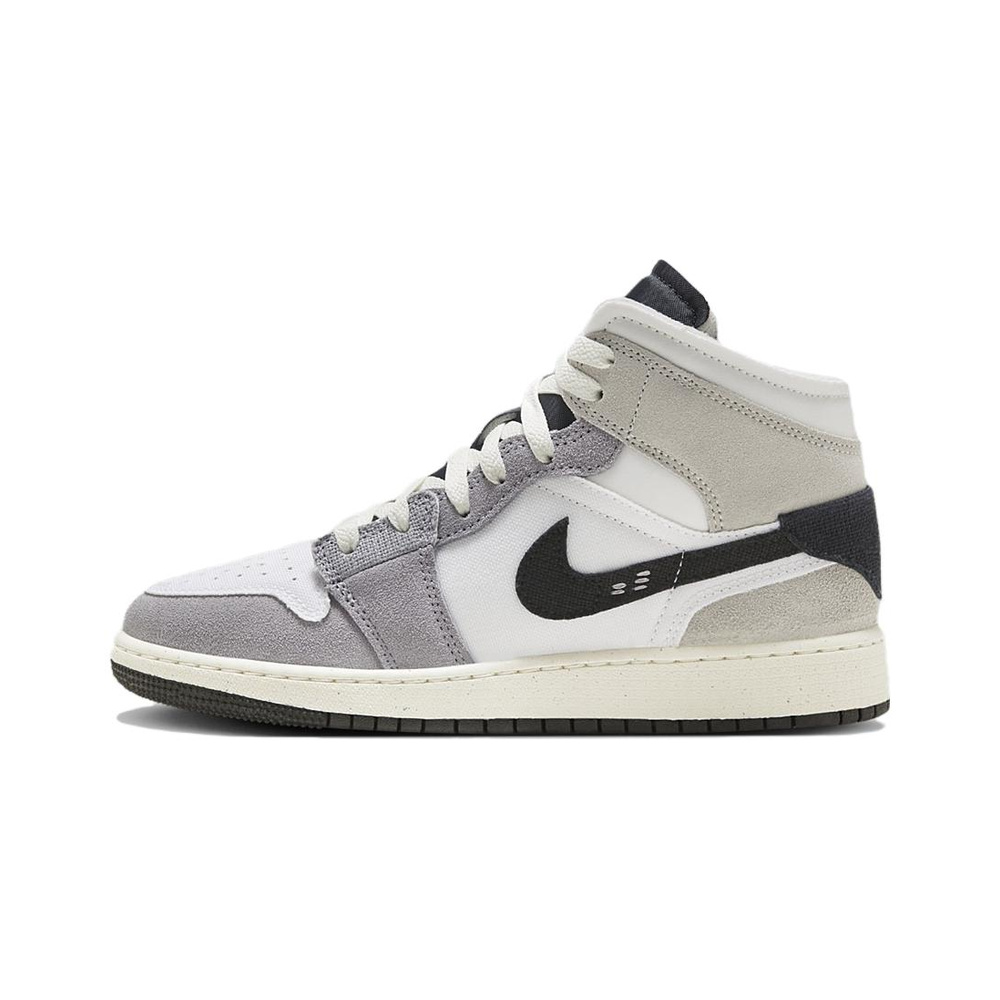 Air Jordan 1 Mid 'White / Black / Bleached Lilac / Metallic Silver' Унисекс