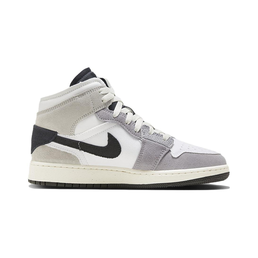 Air Jordan 1 Mid 'White / Black / Bleached Lilac / Metallic Silver' Унисекс
