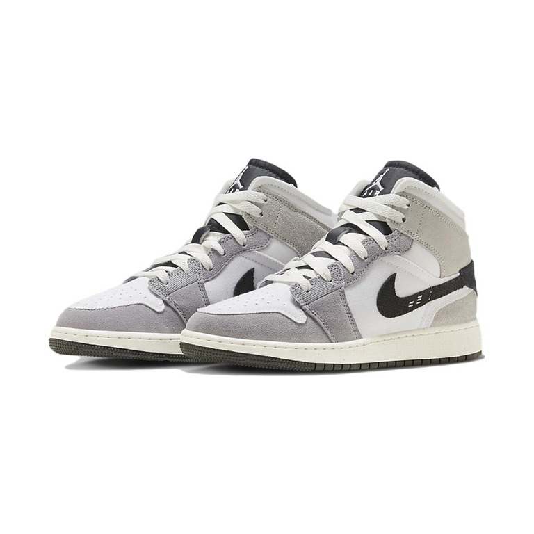 Air Jordan 1 Mid 'White / Black / Bleached Lilac / Metallic Silver' Унисекс