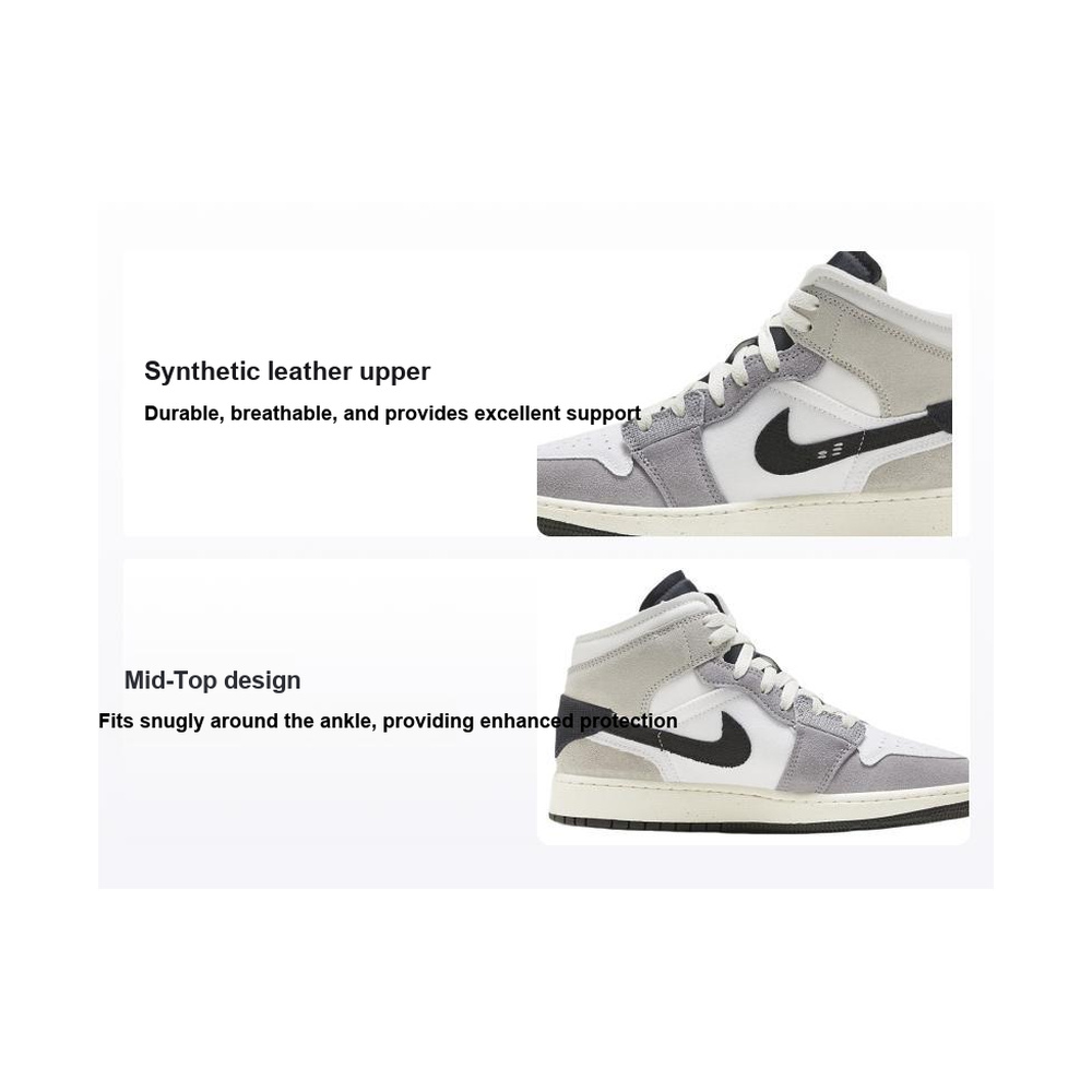 Air Jordan 1 Mid 'White / Black / Bleached Lilac / Metallic Silver' Унисекс