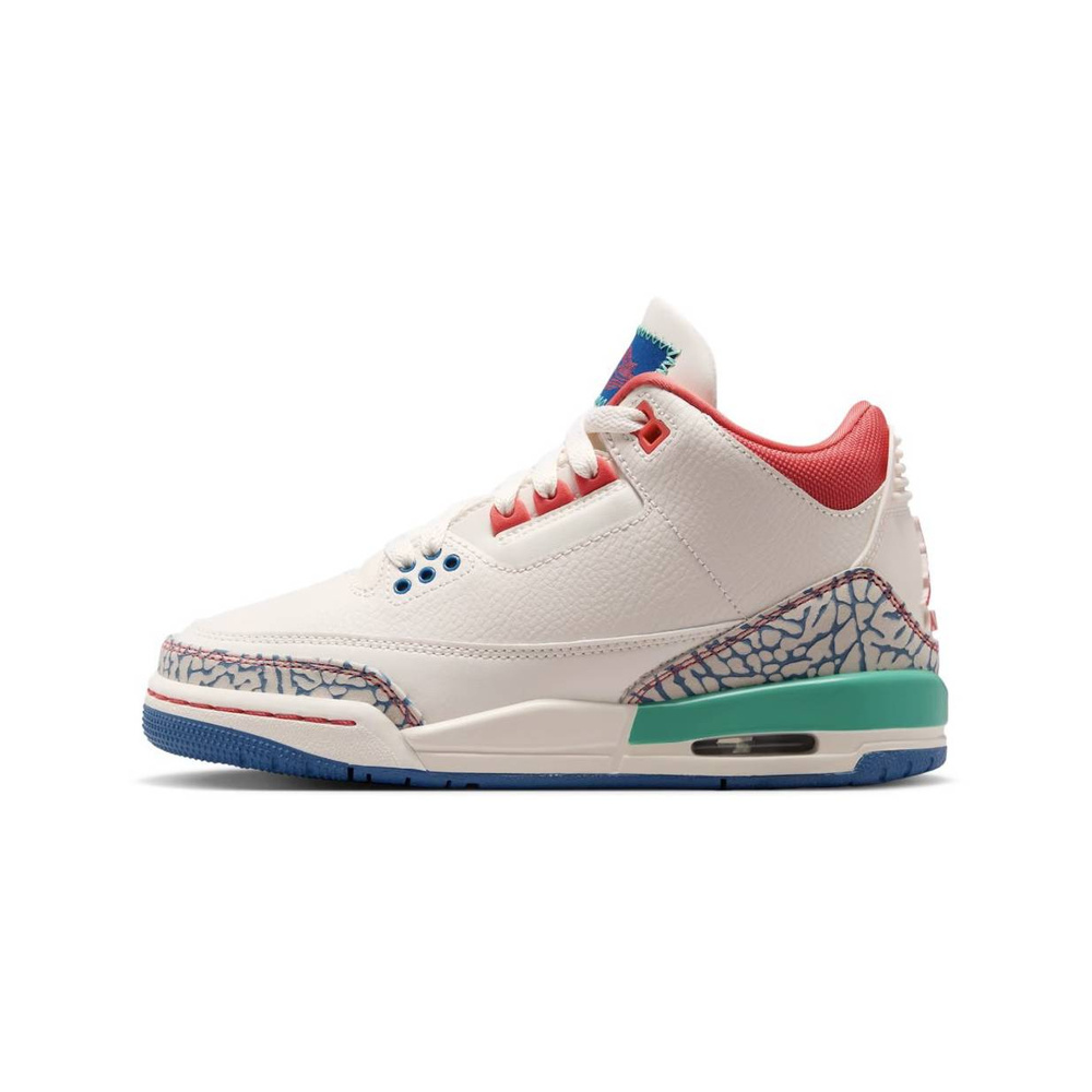 Jordan 3 Retro "Play Your Way" Big Kids' Shoes - Chalk / True Blue / Kinetic Green / Track Red