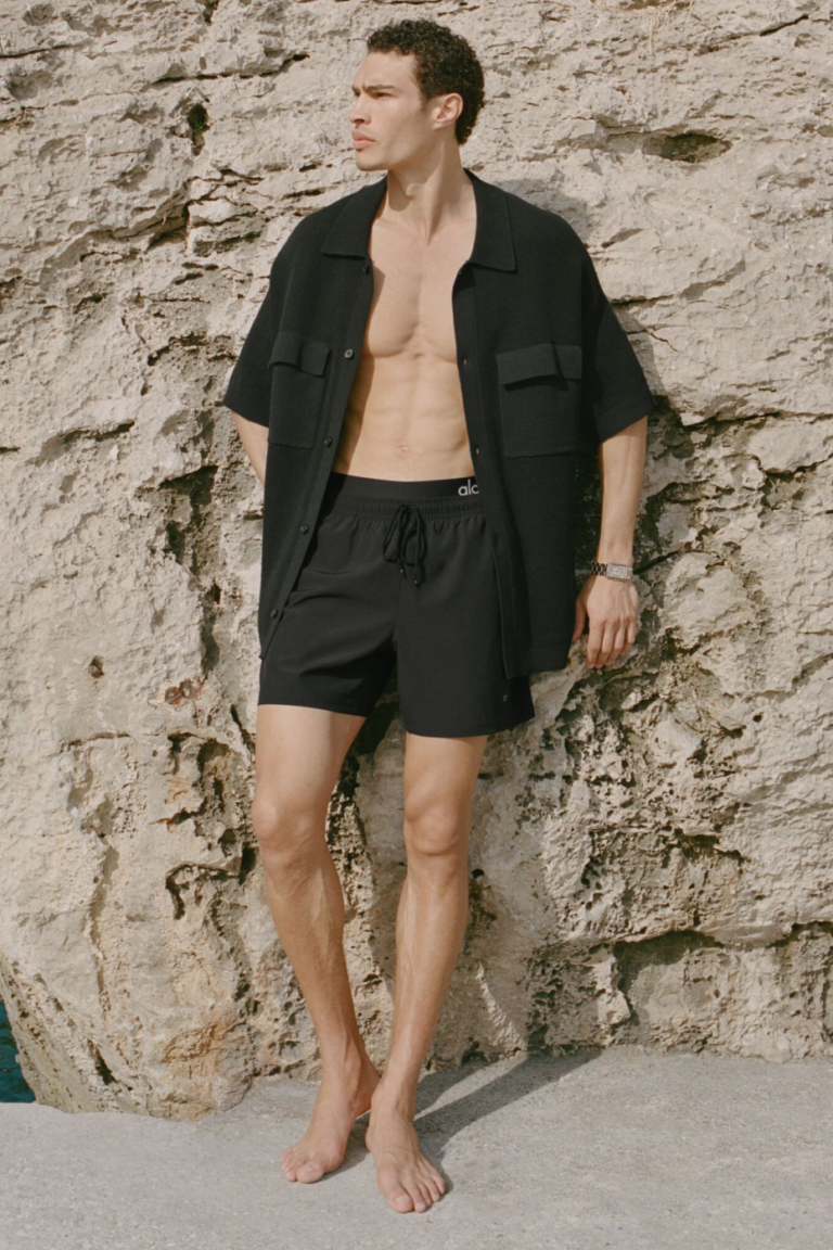 Рубашка Alo Yoga Sports Club Sweater Knit Short Sleeve Button Up «Black» Мужская