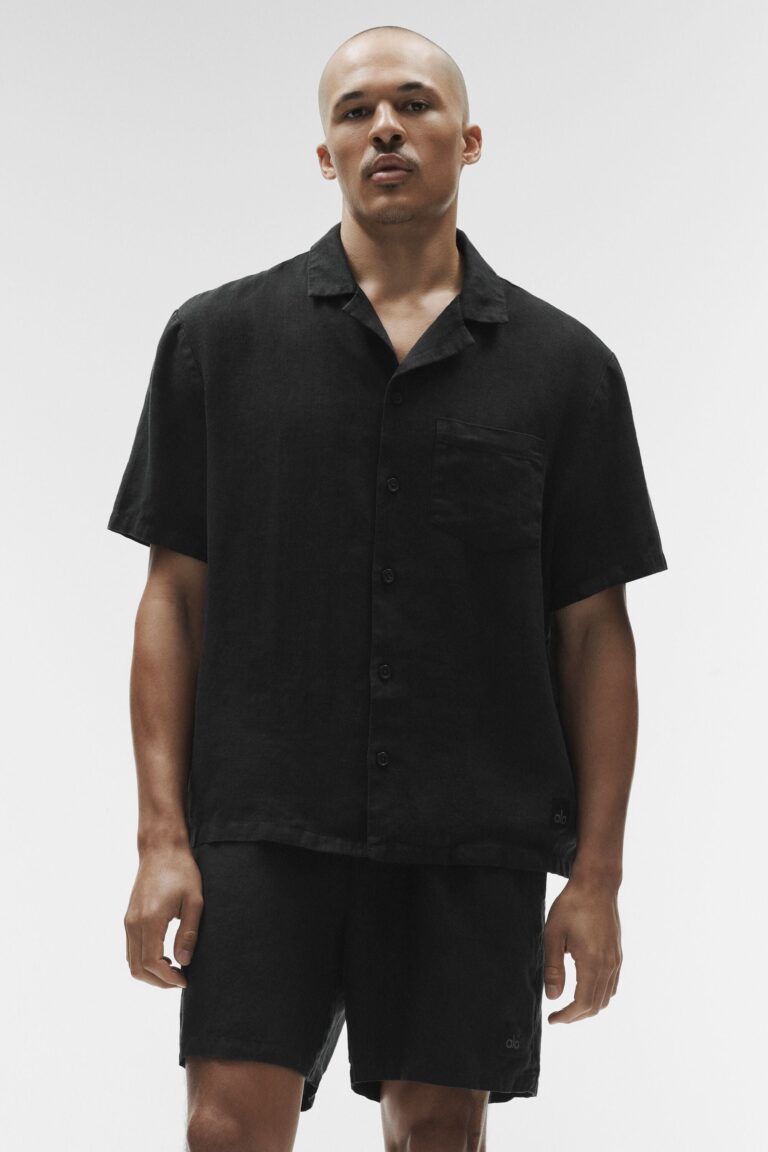 Рубашка Alo Yoga Linen Days Short Sleeve Button Up «Black» Мужская