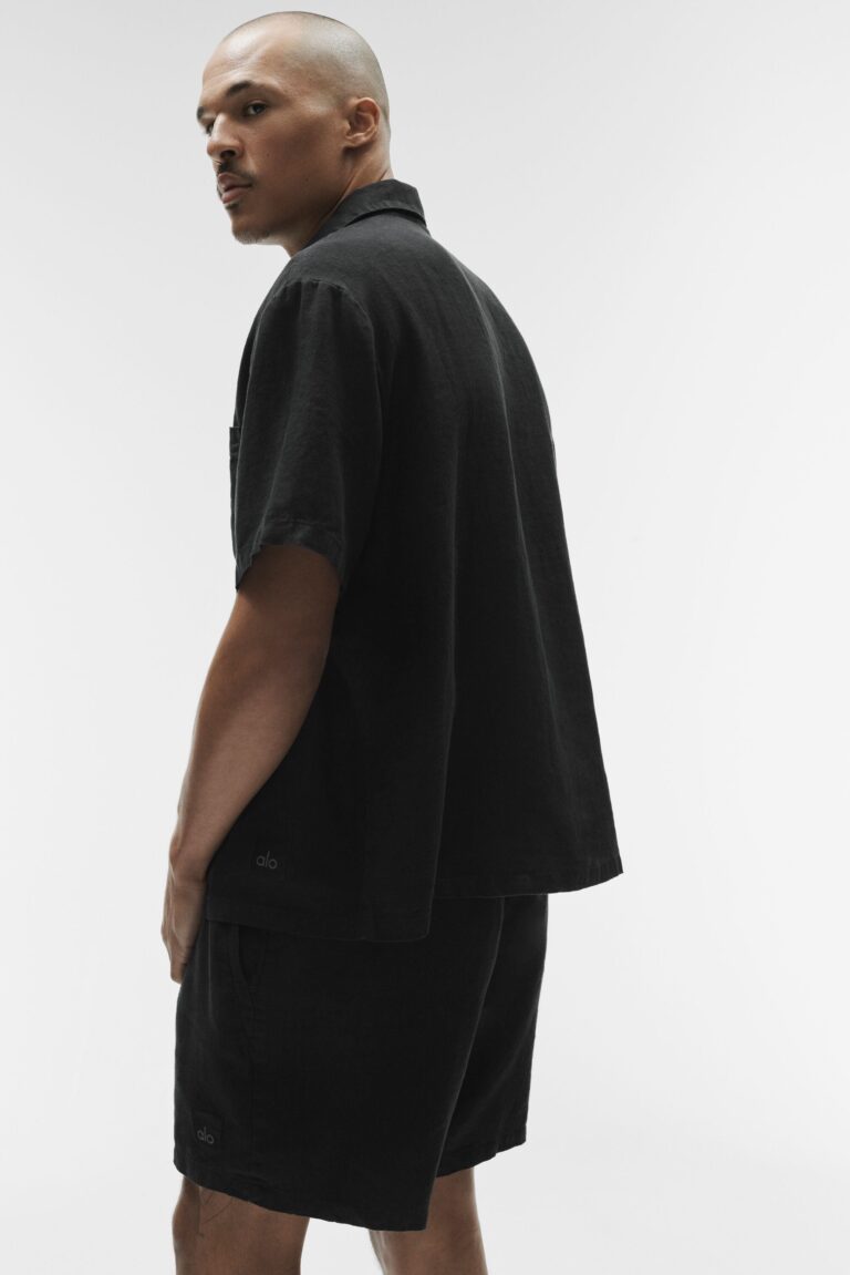 Рубашка Alo Yoga Linen Days Short Sleeve Button Up «Black» Мужская