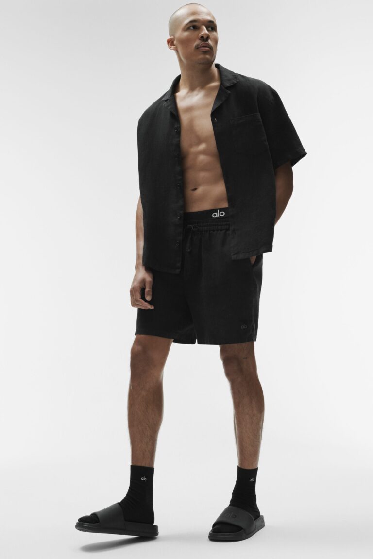 Рубашка Alo Yoga Linen Days Short Sleeve Button Up «Black» Мужская