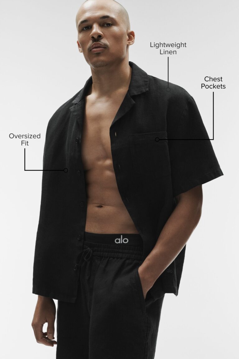 Рубашка Alo Yoga Linen Days Short Sleeve Button Up «Black» Мужская