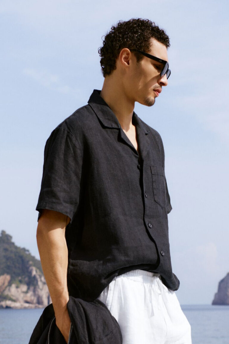 Рубашка Alo Yoga Linen Days Short Sleeve Button Up «Black» Мужская