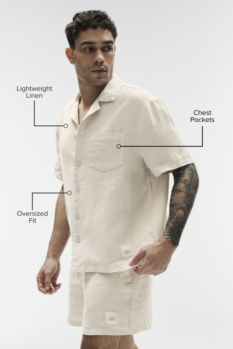Рубашка Alo Yoga Linen Days Short Sleeve Button Up «Bone» Мужская