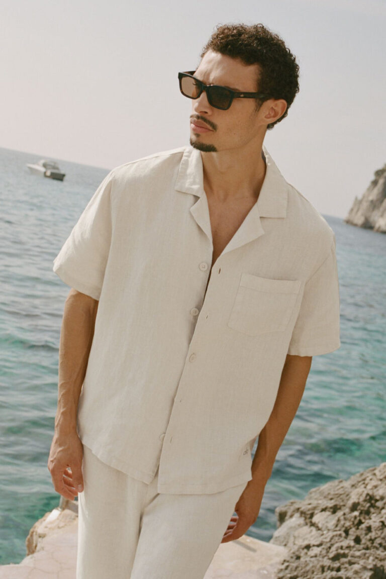 Рубашка Alo Yoga Linen Days Short Sleeve Button Up «Bone» Мужская