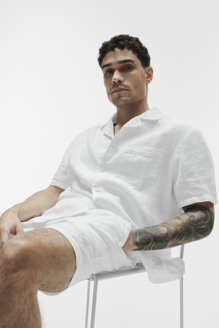 Рубашка Alo Yoga Linen Days Short Sleeve Button Up «White» Мужская