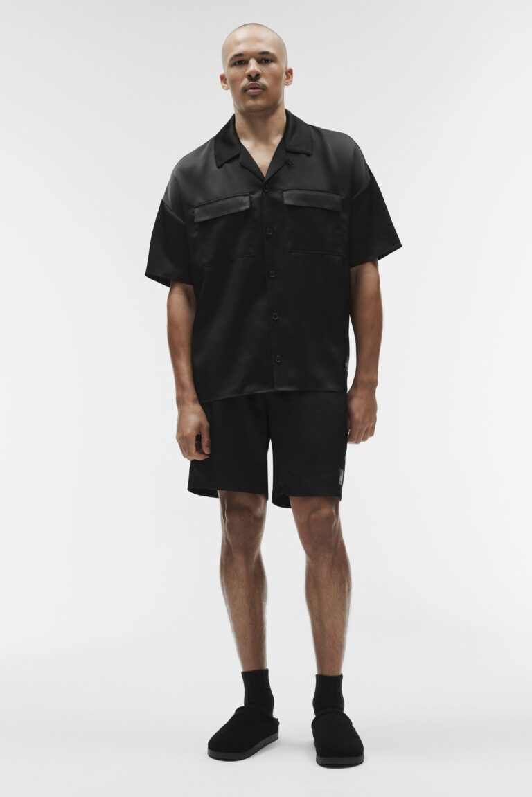 Рубашка Alo Yoga Satin Horizon Short Sleeve Button Up «Black» Мужская