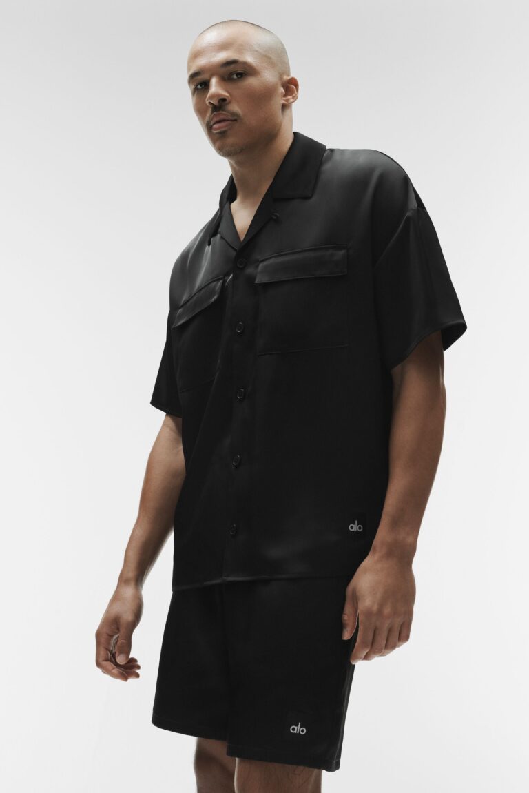 Рубашка Alo Yoga Satin Horizon Short Sleeve Button Up «Black» Мужская