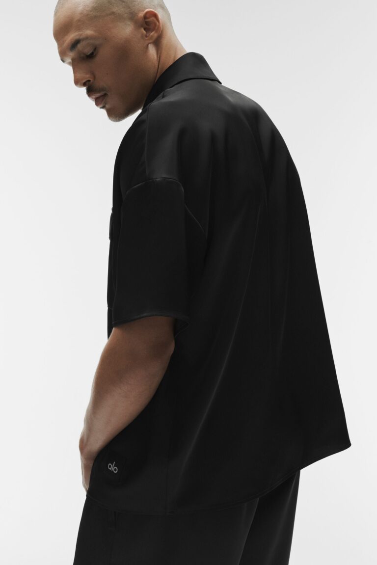 Рубашка Alo Yoga Satin Horizon Short Sleeve Button Up «Black» Мужская
