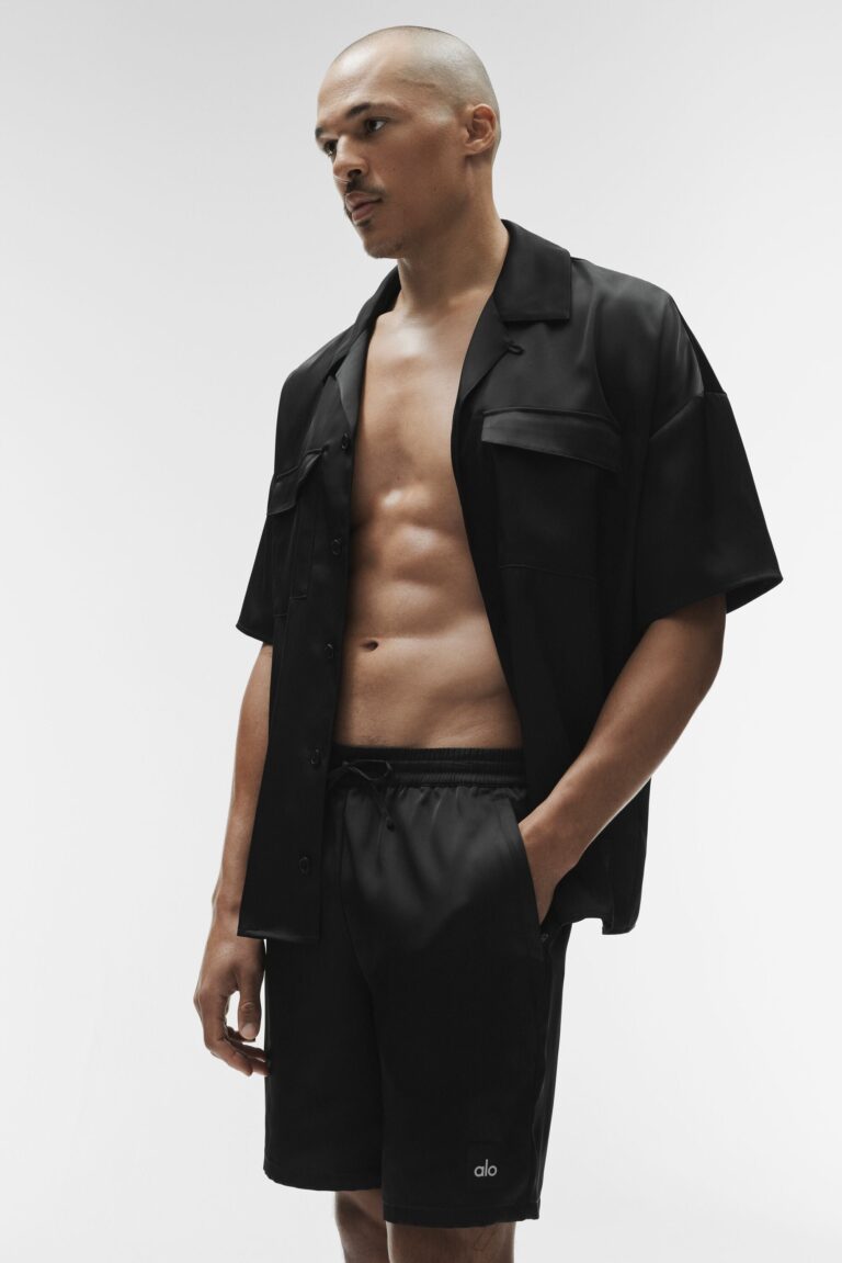 Рубашка Alo Yoga Satin Horizon Short Sleeve Button Up «Black» Мужская