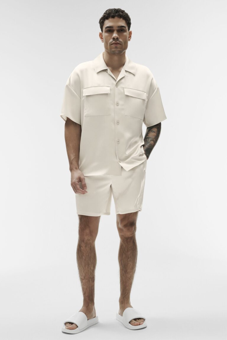 Рубашка Alo Yoga Satin Horizon Short Sleeve Button Up «Bone» Мужская