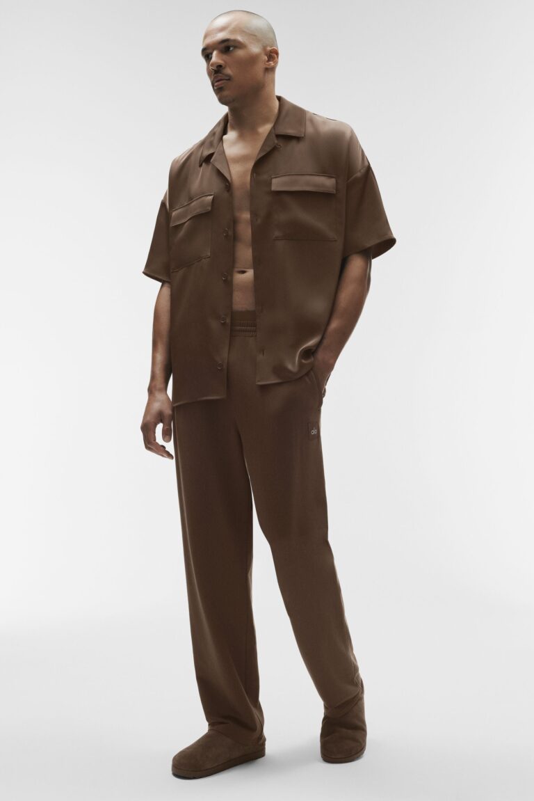 Рубашка Alo Yoga Satin Horizon Short Sleeve Button Up «Espresso» Мужская