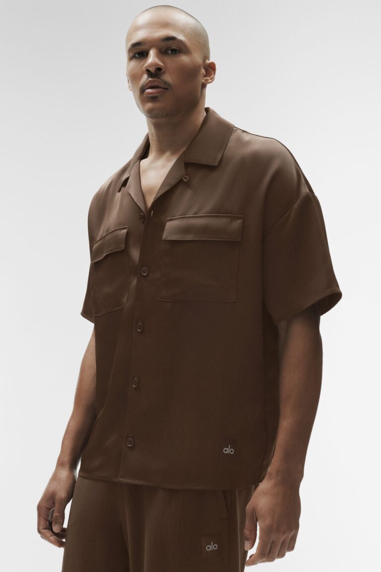 Рубашка Alo Yoga Satin Horizon Short Sleeve Button Up «Espresso» Мужская