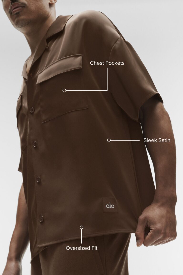 Рубашка Alo Yoga Satin Horizon Short Sleeve Button Up «Espresso» Мужская