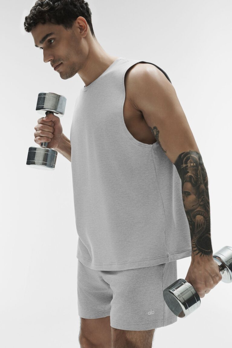 Майка Alo Yoga Conquer Muscle Tank «Athletic Grey» Мужская
