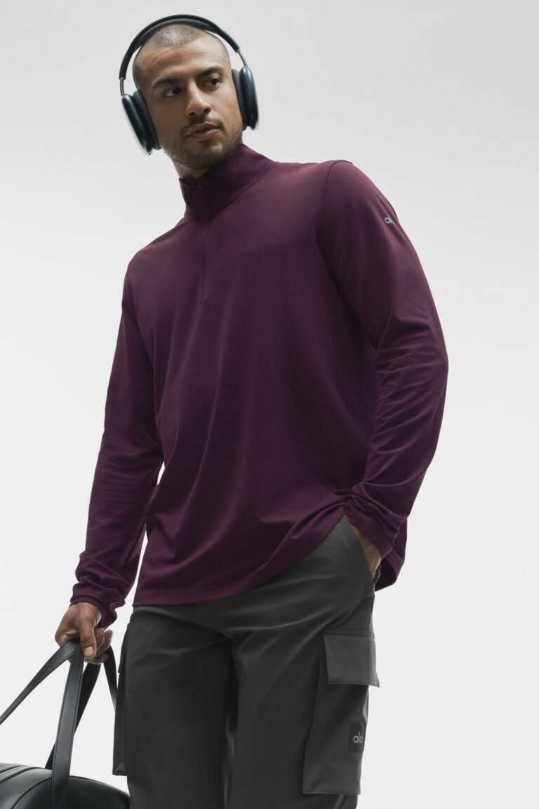 Лонгслив Alo Yoga Conquer 1/4 Zip Reform Long Sleeve «Rich Bordeaux» Мужская