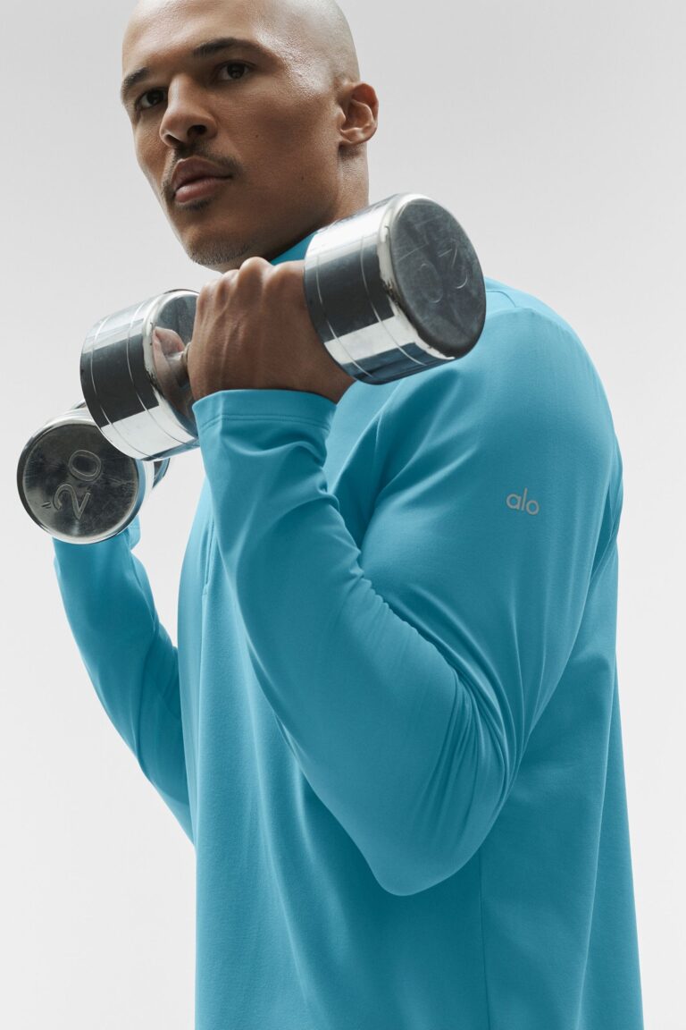 Лонгслив Alo Yoga Conquer 1/4 Zip Reform Long Sleeve «Blue Breeze» Мужская