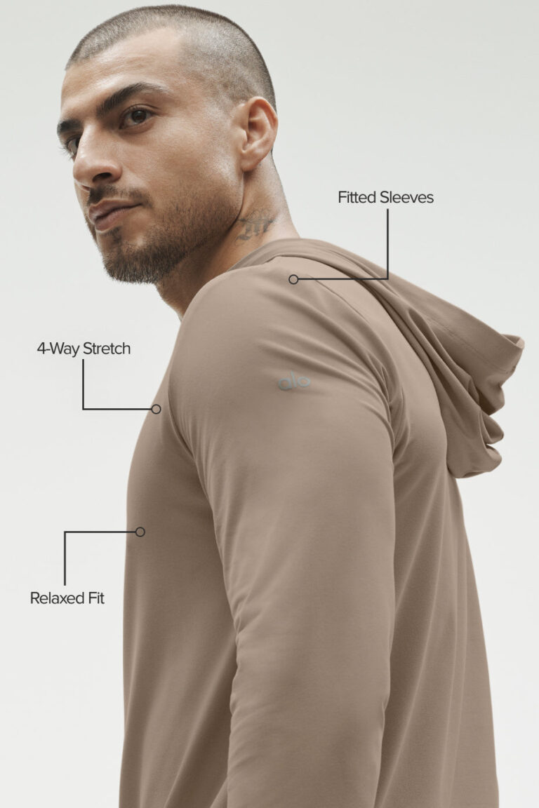 Лонгслив Alo Yoga Conquer Reform Long Sleeve With Hood «Gravel» Мужская