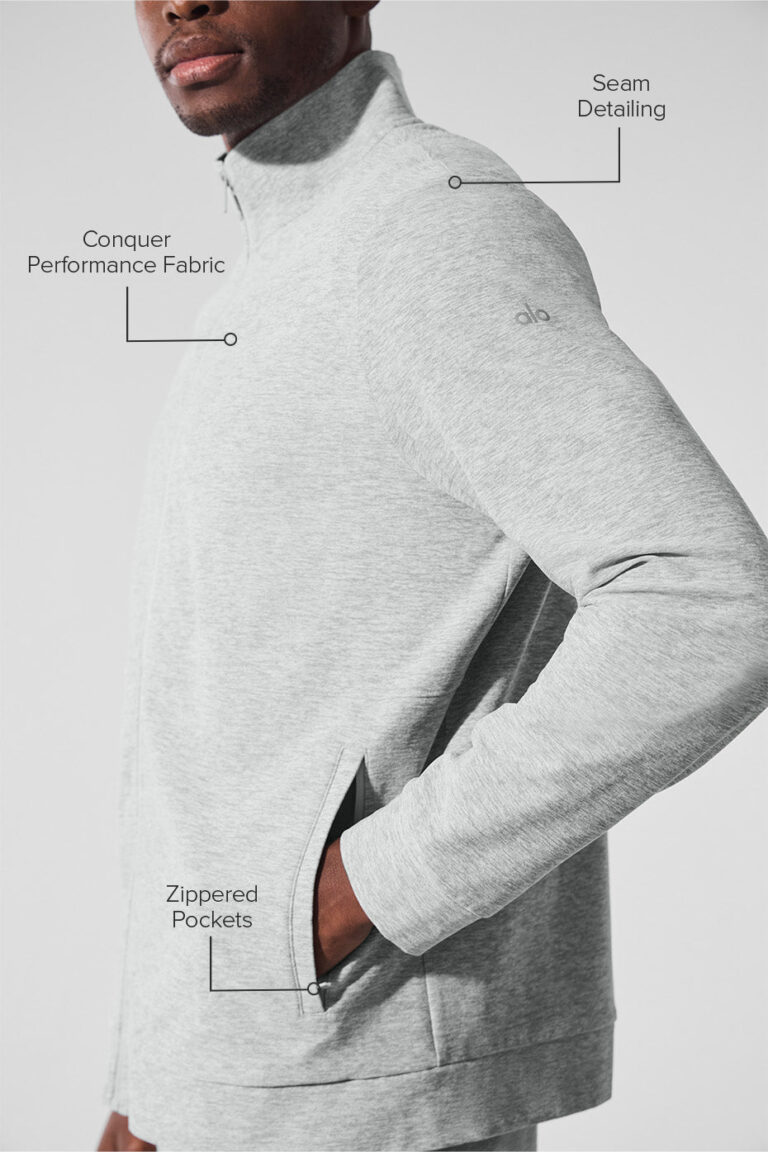 Свитшот Alo Yoga Conquer Max Mock Neck Full Zip «Athletic Grey» Мужская