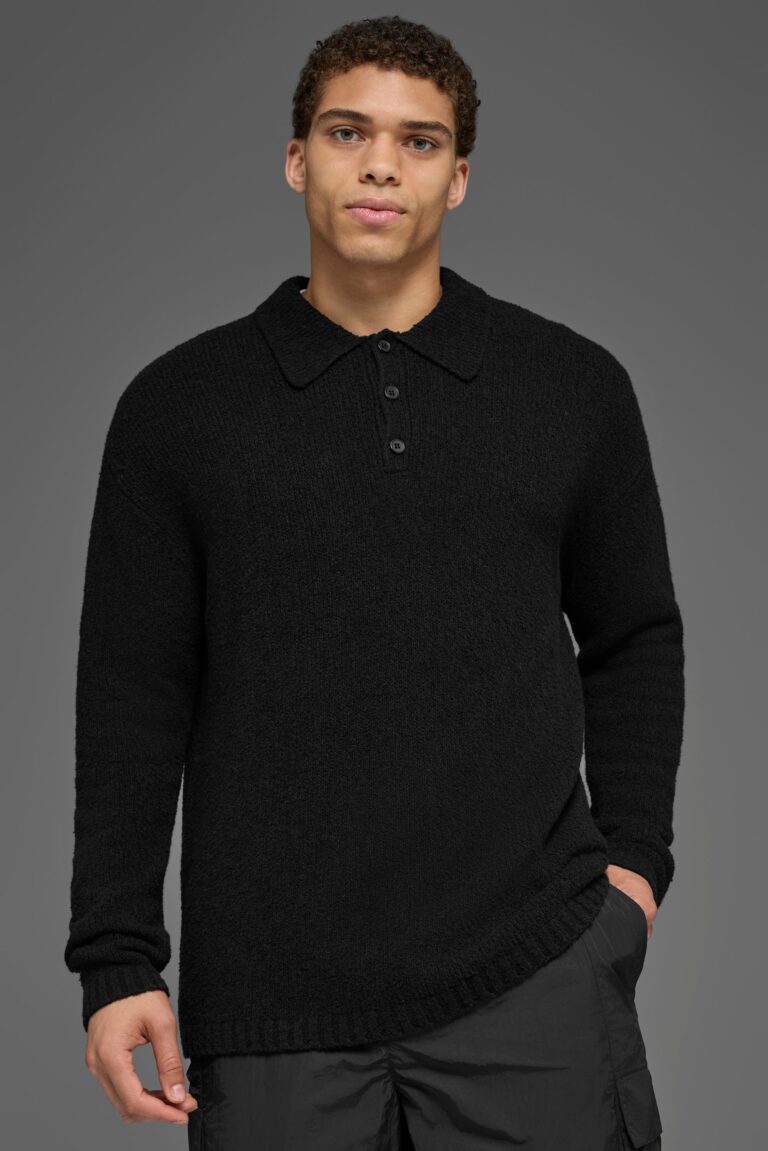 Лонгслив Alo Yoga Textured Knit Long Sleeve Polo «Black» Мужская