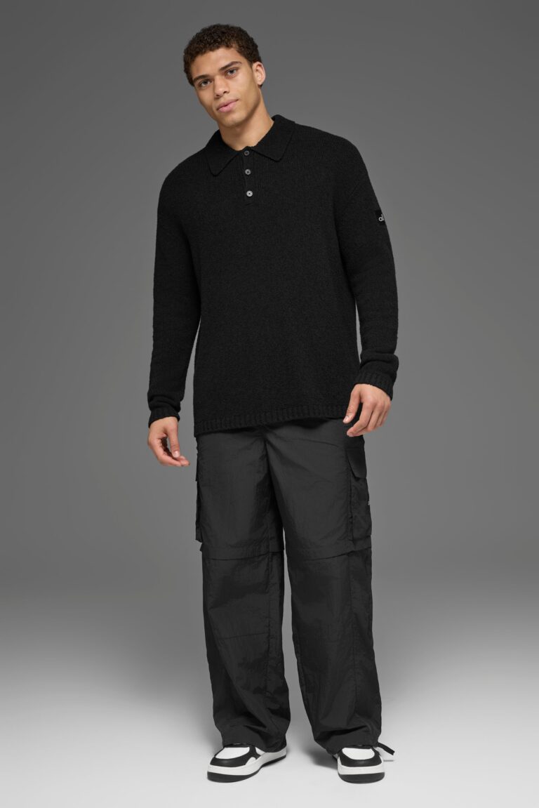 Лонгслив Alo Yoga Textured Knit Long Sleeve Polo «Black» Мужская