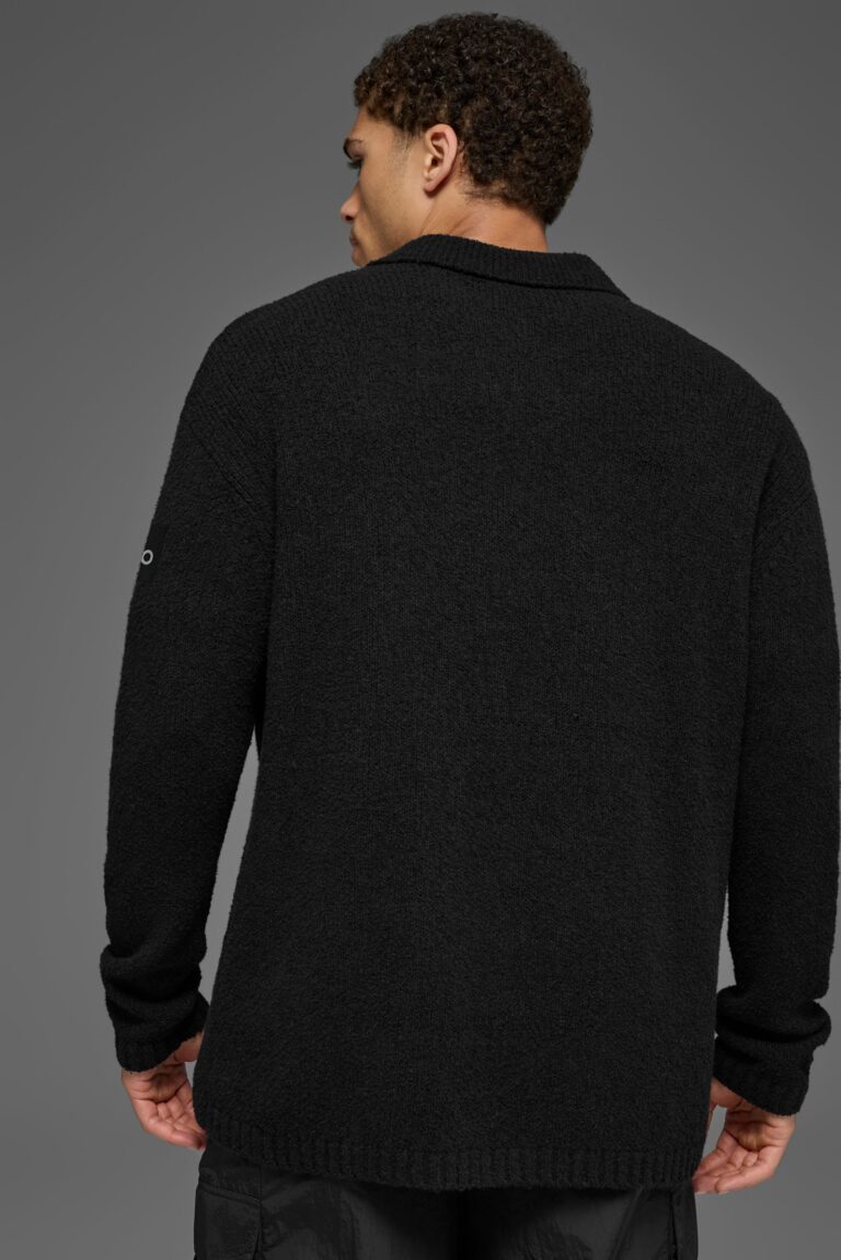 Лонгслив Alo Yoga Textured Knit Long Sleeve Polo «Black» Мужская