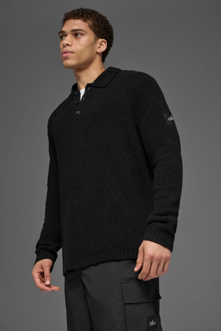 Лонгслив Alo Yoga Textured Knit Long Sleeve Polo «Black» Мужская
