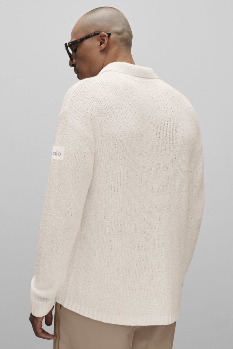 Лонгслив Alo Yoga Textured Knit Long Sleeve Polo «Ivory» Мужская