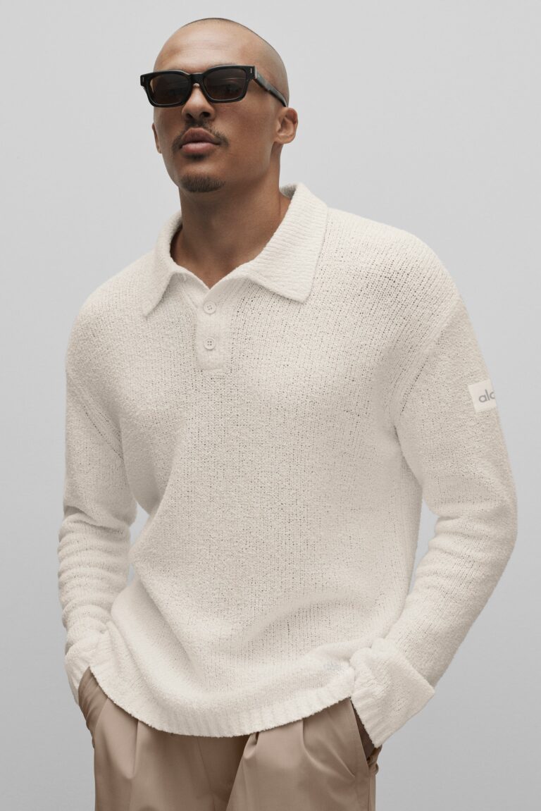 Лонгслив Alo Yoga Textured Knit Long Sleeve Polo «Ivory» Мужская