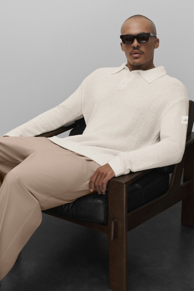 Лонгслив Alo Yoga Textured Knit Long Sleeve Polo «Ivory» Мужская