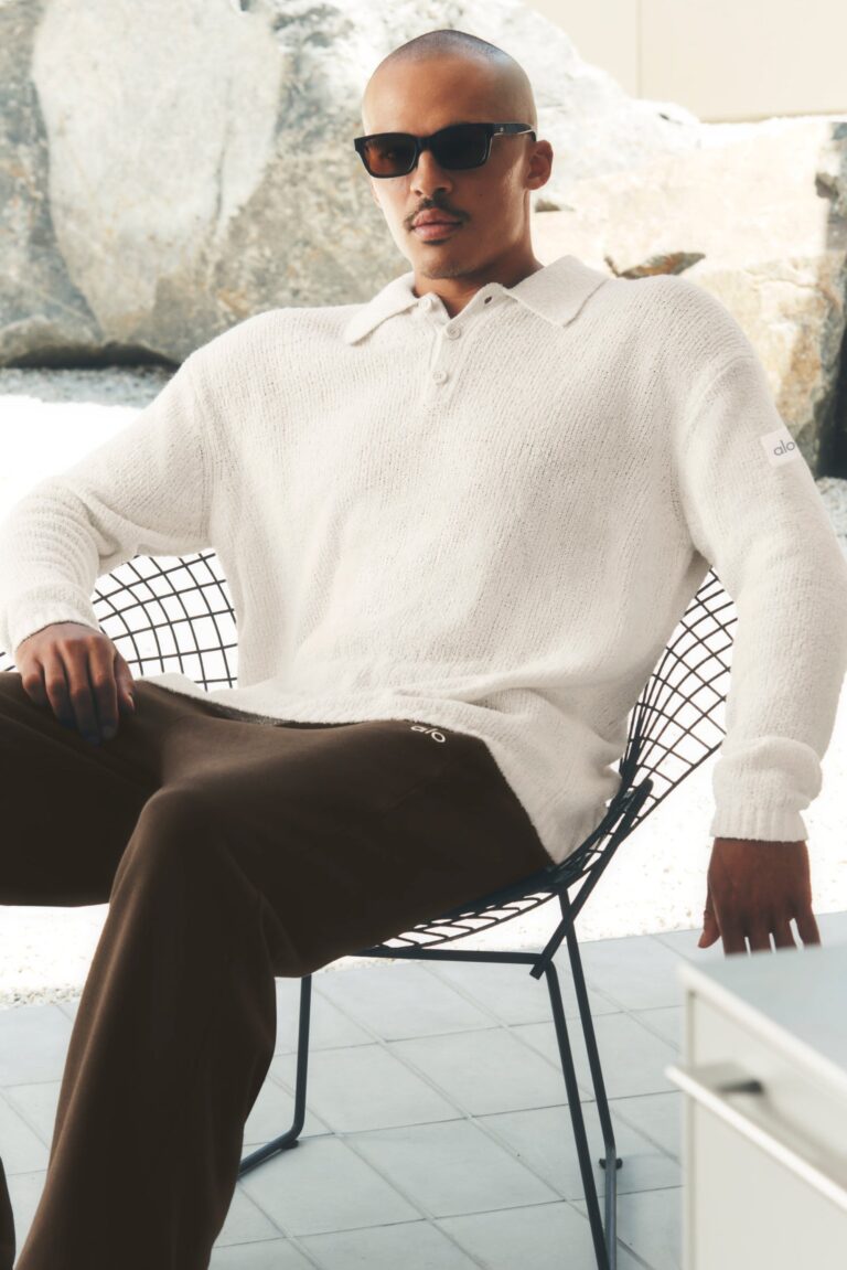 Лонгслив Alo Yoga Textured Knit Long Sleeve Polo «Ivory» Мужская