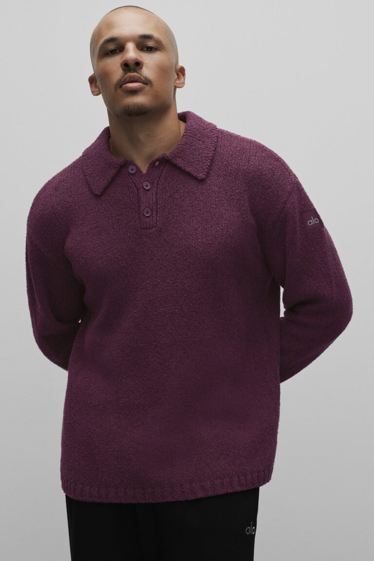 Лонгслив Alo Yoga Textured Knit Long Sleeve Polo «Rich Bordeaux» Мужская