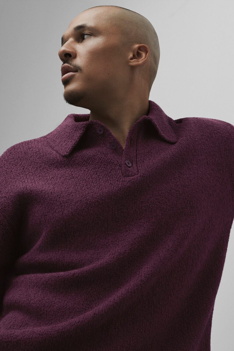 Лонгслив Alo Yoga Textured Knit Long Sleeve Polo «Rich Bordeaux» Мужская