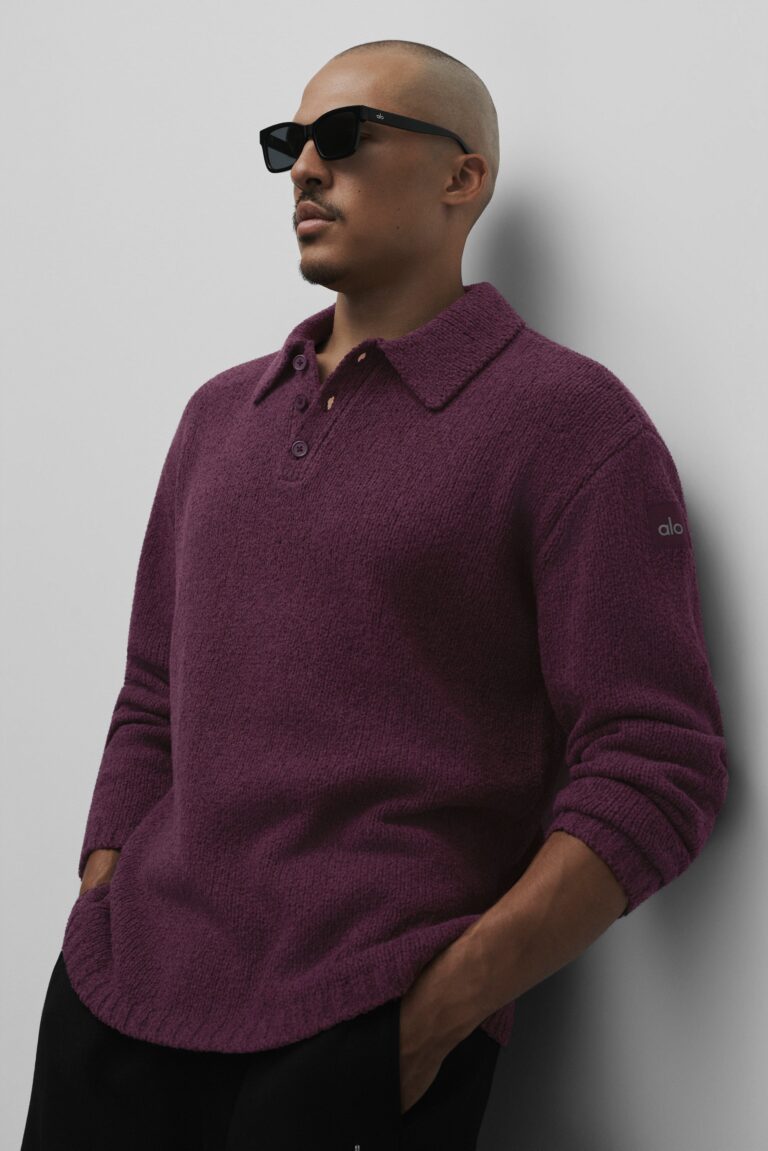 Лонгслив Alo Yoga Textured Knit Long Sleeve Polo «Rich Bordeaux» Мужская