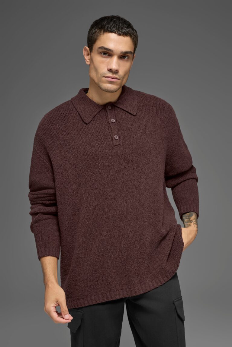 Лонгслив Alo Yoga Textured Knit Long Sleeve Polo «Brownstone» Мужская