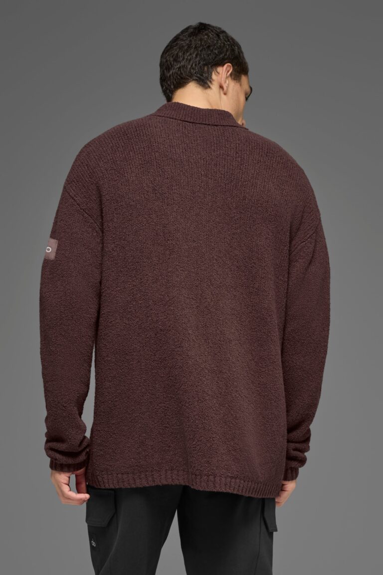 Лонгслив Alo Yoga Textured Knit Long Sleeve Polo «Brownstone» Мужская