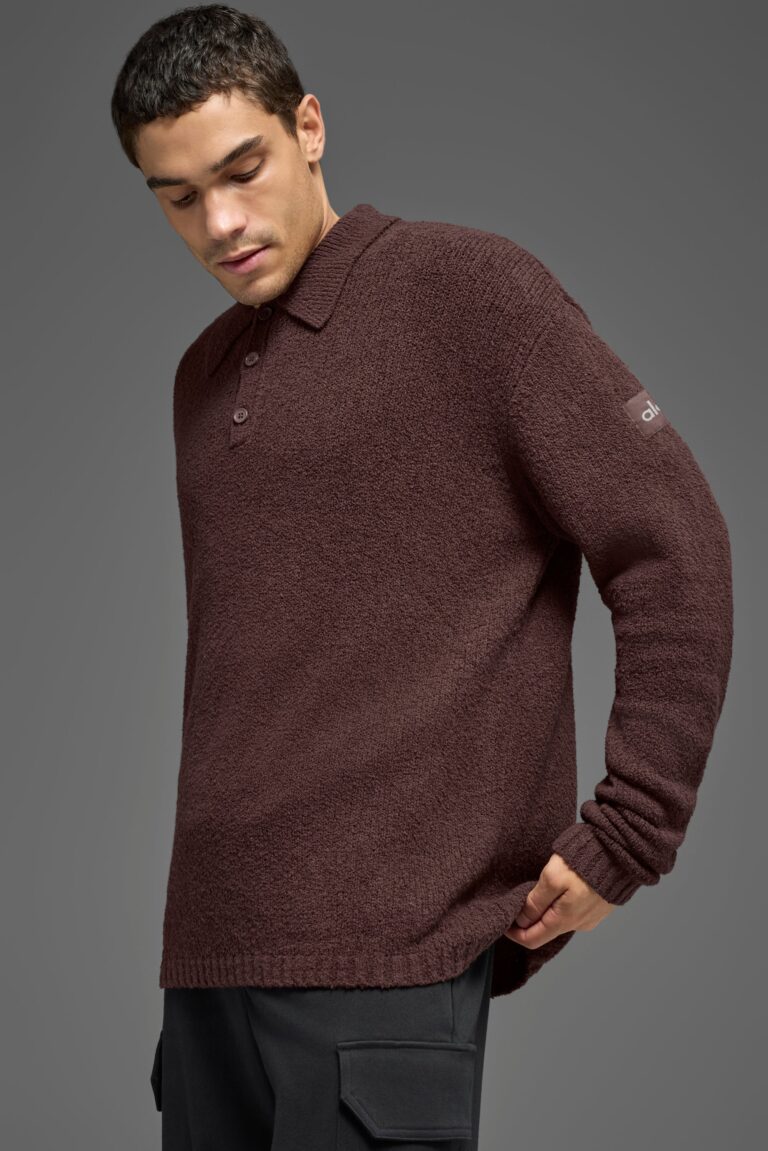 Лонгслив Alo Yoga Textured Knit Long Sleeve Polo «Brownstone» Мужская