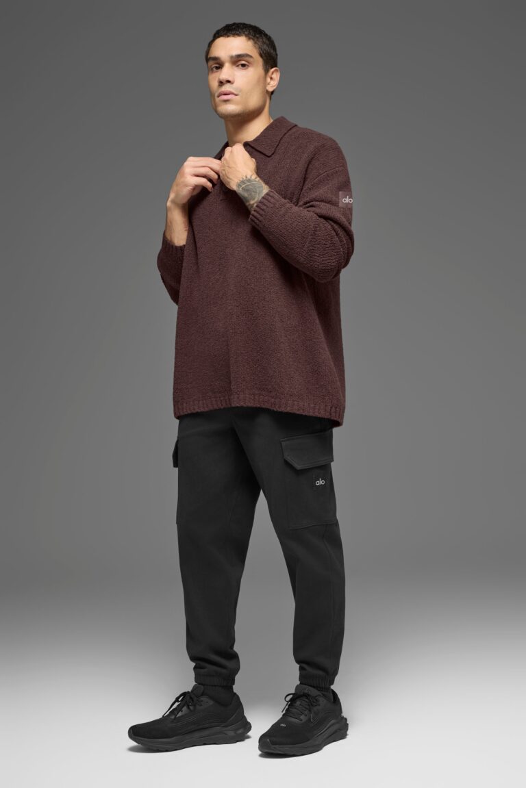 Лонгслив Alo Yoga Textured Knit Long Sleeve Polo «Brownstone» Мужская