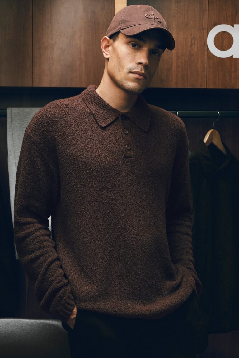 Лонгслив Alo Yoga Textured Knit Long Sleeve Polo «Brownstone» Мужская