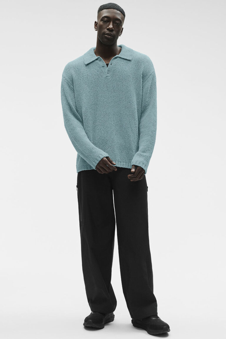 Лонгслив Alo Yoga Textured Knit Long Sleeve Polo «Desert Sage» Мужская
